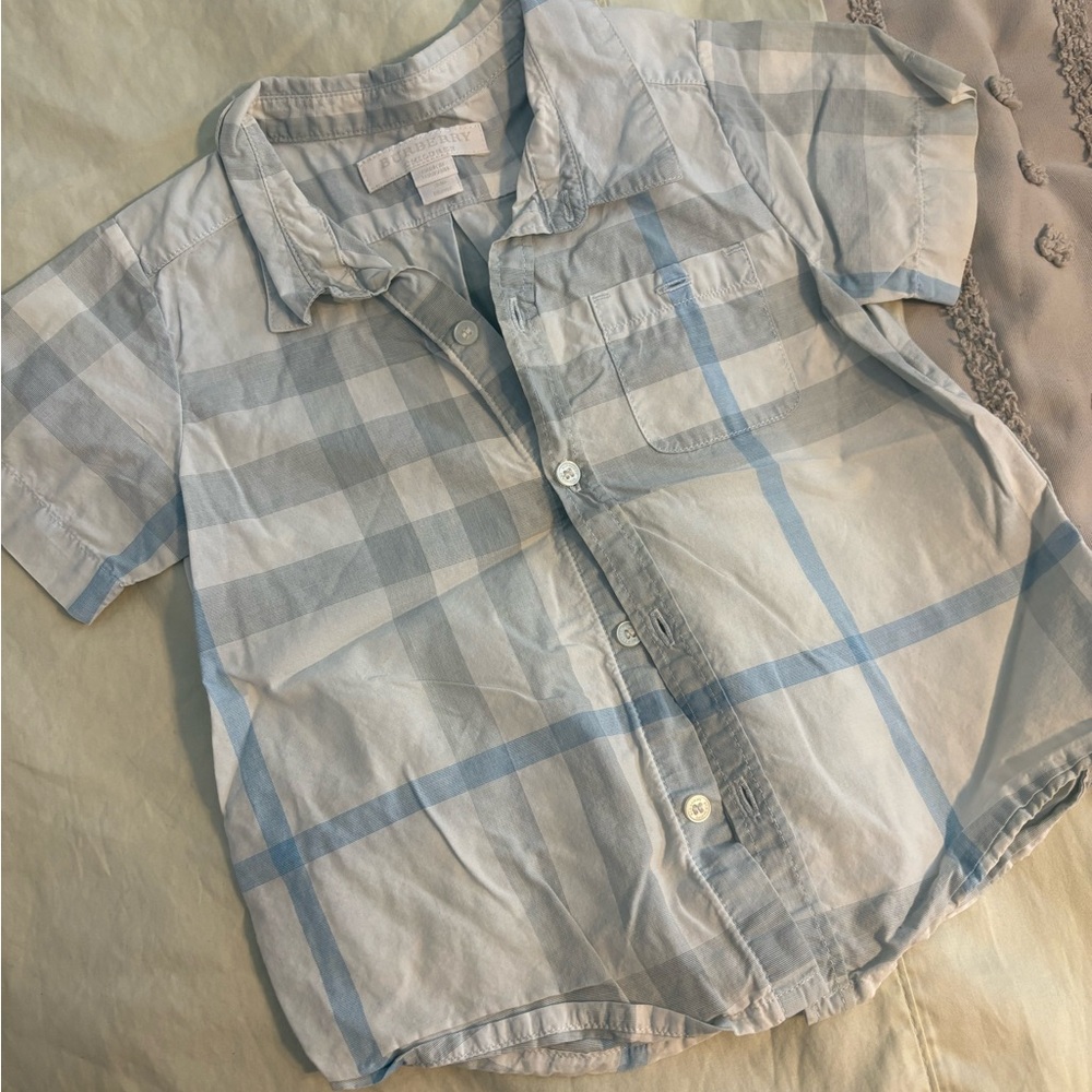 Burberry Kids Checkered Shirt - Light Blue and White